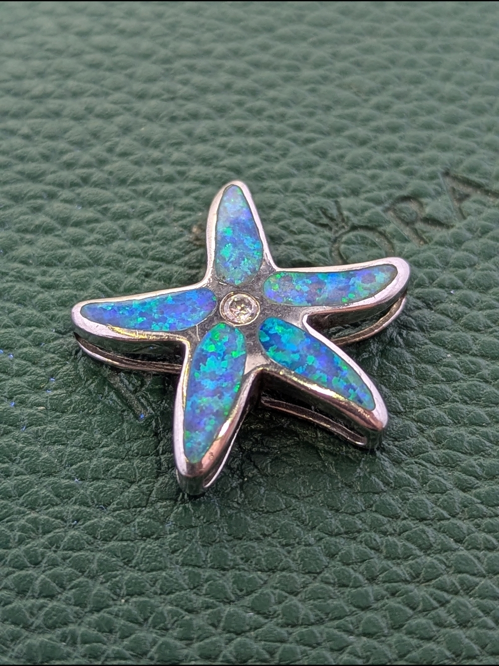 🌊 Sterling Silver 925 Blue Opal Starfish Slide Pendant ✨